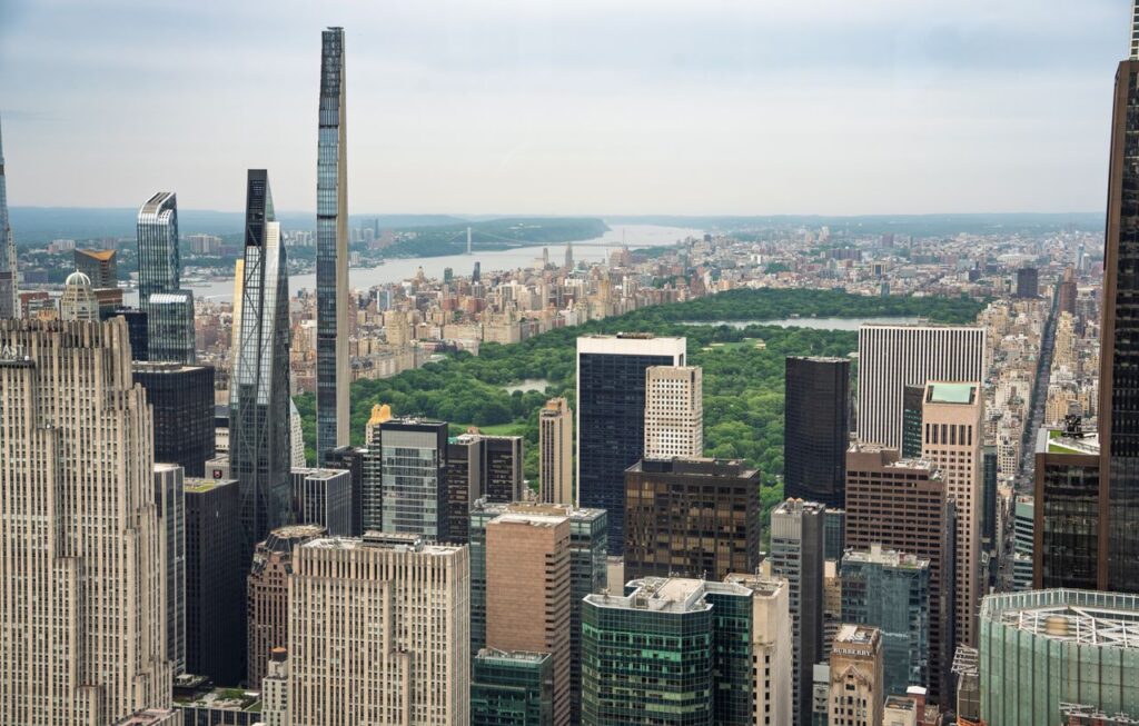 High angle view of Midtown Manhattan with Central Park and skyscrapers in New York City