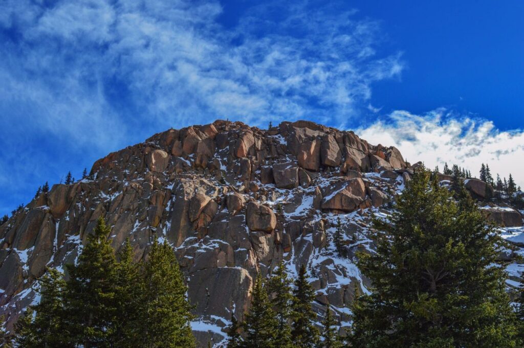Majestic view of snow capped rocky mountains in Estes Park Colorado