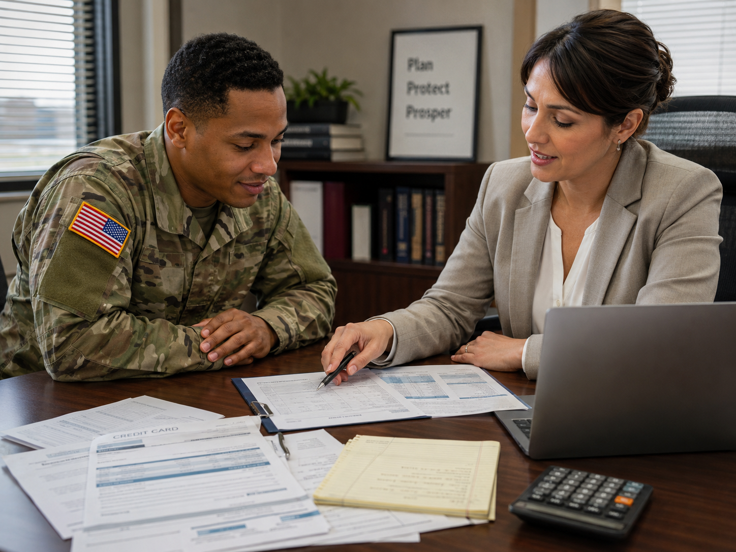 Military member receiving credit counseling for a USAA Credit Card Hardship Program alternative