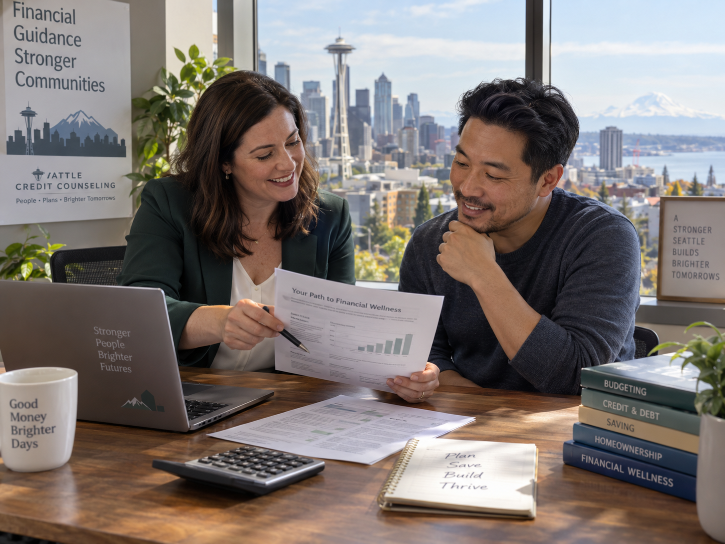 Washington family reviewing bills and considering credit counseling and a Debt Management Program